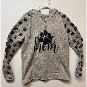 Dog Mom Grey Hoodie With Paw Print Sleeves & Kangaroo Pocket